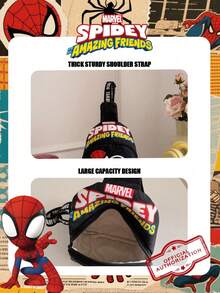 Marvel 1个漫威官方授权蜘蛛侠图案斜挎包，男童休闲单肩包，轻便可调节肩带胸包，卡通零钱包，适合男孩、年轻粉丝、学生，非常适合日常上学、户外玩耍、主题公园、度假，方便携带零食。 - 黑色 - 查看 11