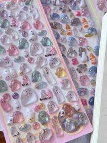 3D水晶浮雕贴纸 - 果冻幽灵一家，可爱卡通纯色贴纸，适用于DIY剪贴簿、水瓶、日记本 - 彩色 - 查看 9