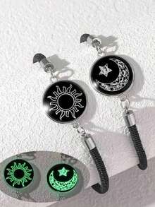 2件套手工黑白情侣手链，月亮星星玻璃夜光手链礼品 - 黑與白 - 查看 2