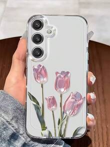 Crystal Tulips Print Transparent Phone Case. Suitable For Samsung Galaxy S26/25/24/23/22/21/20/10/ULTRA/PLUS/FE, NOOTE10/20/ULTRA/PRO,F15,M56,55,53,33,23,14,And A71/56/55/54/53/52/36/35/34/32/26/25/23/21/17/16/15/14/13/10/07/06/05/04/03. Suitable For Women And Girls. - 彩色 - 查看 1