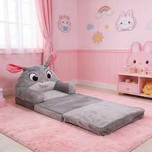 Cute Rabbit Kids Folding Sofa Bed, 3-Layer Soft Cartoon Children Couch With Armrests, Perfect For Bedroom & Playroom - 灰色 - 查看 1