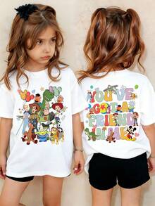 Disney Shining Boy (Double Sided Print): Toy Story Woody, Buzz Lightyear, Trish, , Three Eyed Boy, Springbok, Mr. Potato, Shepherd Girl Baby, Themed Cartoon Print, Casual And Simple Short Sleeved T-Shirt, Suitable For Spring And Summer Seasons, Suitable For Boys And Girls To Wear. Festival Gift - 白色 - 查看 1