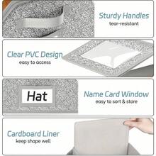 1Pc Foldable Dustproof Hat Storage Organizer With Clear Window, Extra Large Cap Container Holds 12-24 Baseball Caps, Portable Hat Box For Closet, Travel, Office, Dorm & Sports Bag, Hat Organizer & Closet Organizer - Grey - View 5