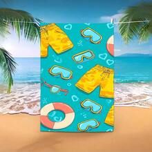 1pc Swim Goggles, Swim Trunks, And A Lifebuoy, Featuring Summer Water-Themed Prints, A Beach Vacation-Themed Beach Towel Made Of Ultra-Soft Microfiber, Mainstream Material, Quick-Drying, Suitable For Beach And Pool - A - 查看 3