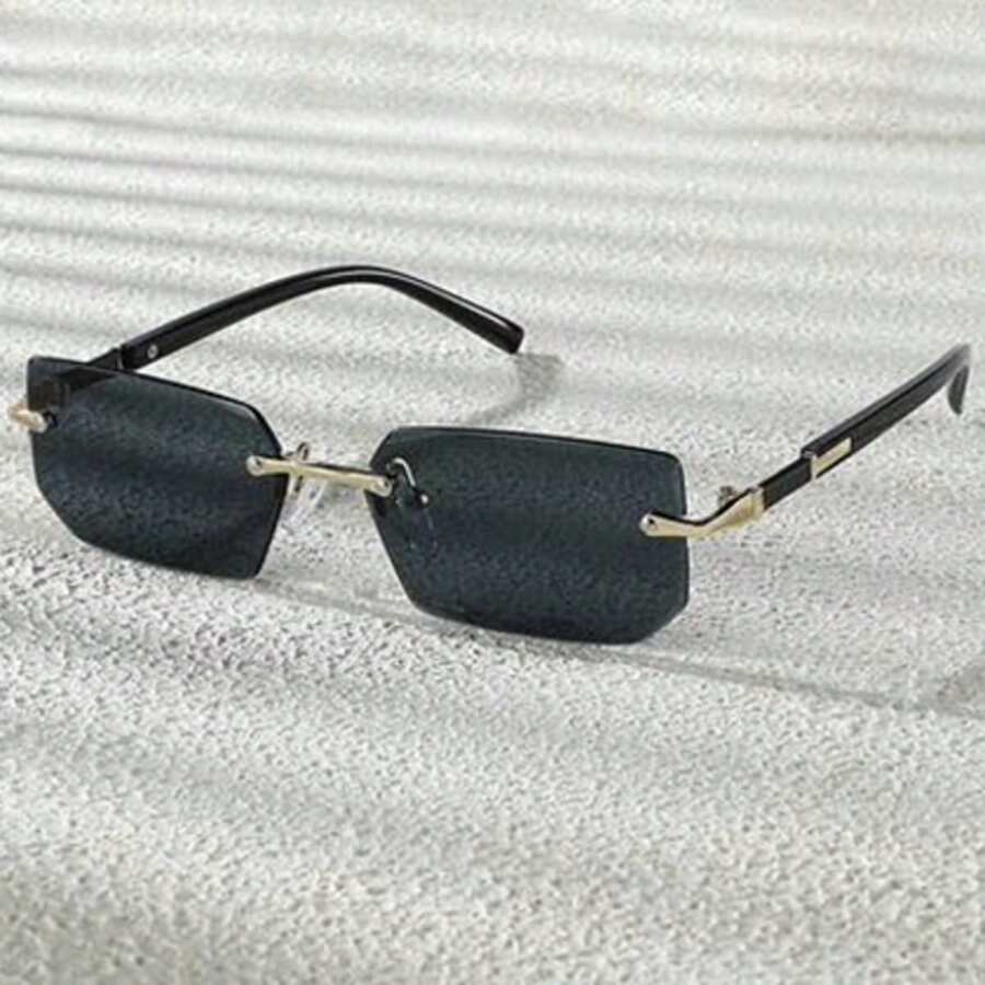 一副时尚无框方形眼镜，男女通用，经典休闲日常佩戴，适合夏季海滩、露营、Y2K风格，四季皆宜。 - 黑灰c1 - 查看 1