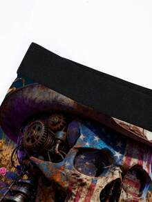 1pc Cyberpunk Mechanical Skull Print Boxer Briefs, Stretchy Soft Fabric, Funny Gift Trunks, Personalized Men's Underwear - Black - View 6