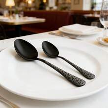 4/8pcs Stainless Steel Black Cutlery Set, Unique Pattern Design With Laser Engraved Handles, Including Coffee Spoons, Dessert Spoons And Tea Spoons, Suitable For Kitchen, Dining Room And Cafe - Black - View 6
