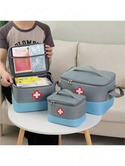 Large Capacity Portable Medication Storage Bag With Handle, Suitable For Home Use In Bedroom, Bathroom, Office, Desk And Other Locations