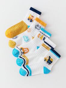 5双装儿童（1-16岁）春夏网眼袜，卡通汽车图案，透气中筒袜，男女通用婴儿/幼儿袜，男童袜 - 彩色 - 查看 8