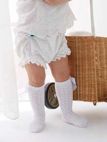 1 đôi tất mềm mại, thoáng khí kiểu công chúa có nơ cho bé gái, tất dài đến đầu gối khoét lỗ cho bé gái - Nhiều màu - Xem 5