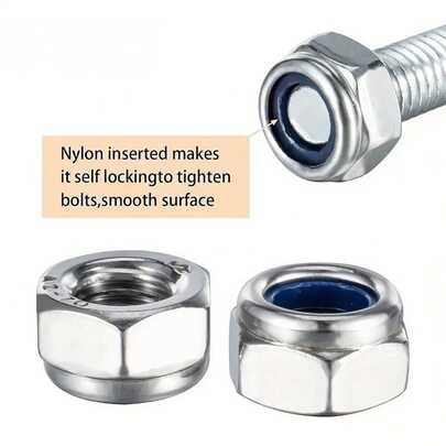 150pcs Stainless Steel Nylon Lock Nuts, M4/M5/M6 Hex Cap Screws, Suitable For Construction, Maintenance And Installation - Durable Metal Fasteners With Blue Washer Design, Construction Fasteners | Hex Fasteners | Self-Locking Mechanism, 304 Material Nuts.