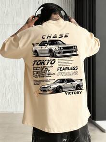 Men's Round Neck Short Sleeve Printed Casual Top, Daily Wear - Apricot - View 4