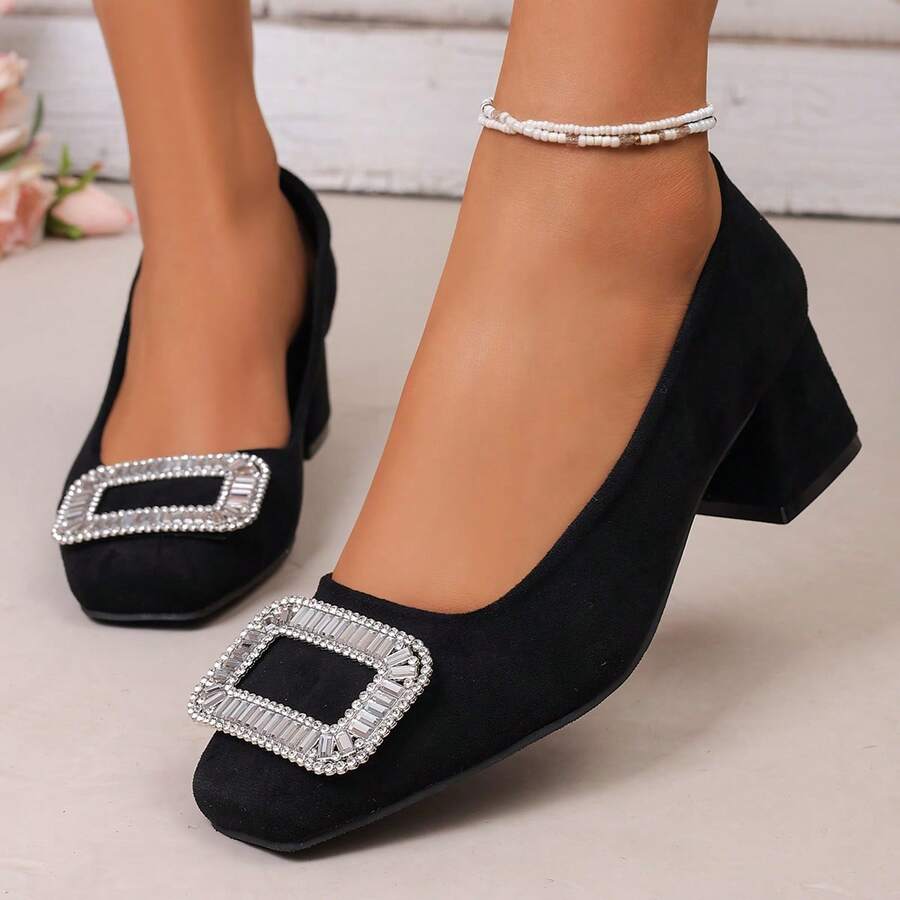 Sexy Women's European And American Style Chunky Heel Slip-On Minimalist High Heel Pumps - Black - View 1