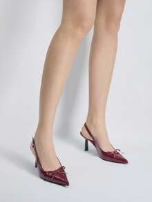 Women's Fashion Versatile Commuter Pointed Toe Buckle High Heel Pumps, Burgundy, 7cm Bow - Burgundy - View 1