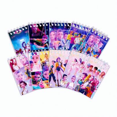 2pcs/5pcs/10pcs Witch Hunting Squad, Demon Hunting Squad, Demon Hunting Squad K-POP Theme Cartoon Character Notebook/Memo Pad With 24 Portable Spiral Bound Pages, School/Office Supplies, Suitable As Student Gift, Party Favor, Back To School Gift, Holiday Gift [Random Style Sent]