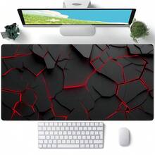 电脑桌垫 XXL 鼠标垫 大号鼠标垫 游戏桌垫 办公桌垫 防滑橡胶底 缝边设计 适用于游戏办公，红色裂纹几何图案 - 查看 10