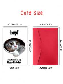 1pc Card With Envelope Birthday Cat Print Hey I Just Want To Say Happy Birthday Card For Birthday Wedding Thanksgiving Celebration - A - View 2
