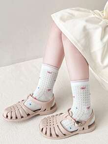 4双装春夏薄款透气可爱粉白女童网眼袜，柔软舒适 - 彩色 - 查看 3