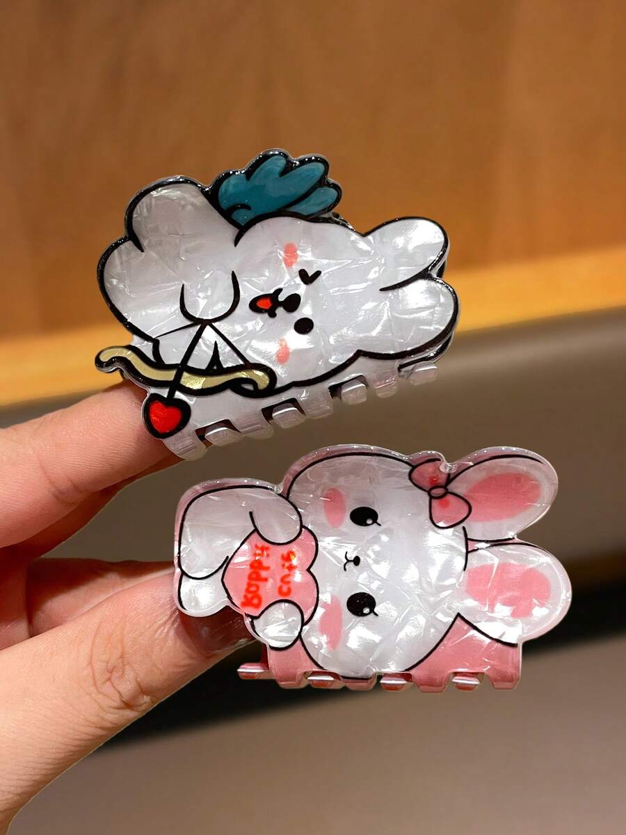 1pc Women's Cute Cartoon Rabbit Hair Claw Clip, Playful Pink & Blue, Strong Grip, Suitable For Daily Use