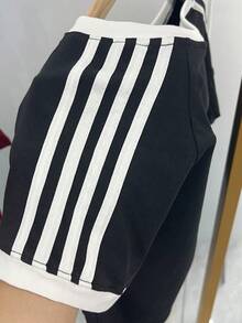 Áo croptop 4 sọc, áo thun ngắn tay màu đen dành cho nữ, áo lót ôm dáng và thời trang, thích hợp mặc mùa hè. - màu đen - Xem 9