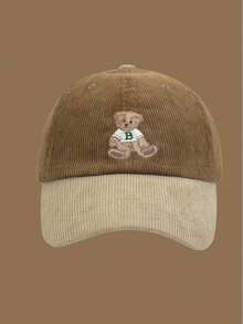 1pc Retro Cute Embroidered Bear Adjustable Baseball Cap, Suitable For Hiking, Travel, Outdoor Camping, Unisex Fashion Accessory, Holiday Gift - Multicolor - View 5