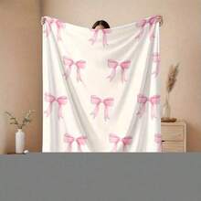 1 Piece Vintage Pink Bow Flannel Blanket - Ultra Soft Cozy Texture, Best Gifts For Her, Mother, Girl, Daughter, Best Friend, Little Friend, Boyfriend, Son, Brother, Wedding Gifts. Playful Bow Print On White, All-Season Lightweight Blanket For Bed And Sofa, Machine Washable, Ideal For Home, Office, Camping, Travel & Halloween-Christmas Decoration. - 多色 36 - 查看 4