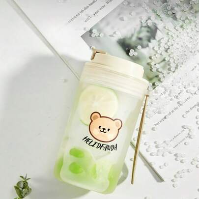 1Pc 350/550ML Reusable Plastic Water Bottle With Lifting Rope, Cute Cartoon Pattern Portable Leak Proof Drinking Cup, Travel Sports Water Cup, Tumbler Cup, Cold And Heat Resistant Tea, Milk, Coffee Cup, Microwave , Suitable For Student And Adult Use In School, Office, Outdoor Camping, Picnic