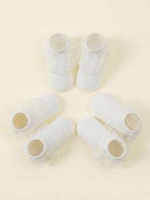 3 pares de calcetines con adorno de encaje para niñas bebé - Blanco - Ver 3