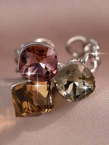 1 pieza Anillo de estilo chica cool y divertido con diseño geométrico sólido y colorido, creativo con cadena hueca, exquisito anillo de CZ para novia, cumpleaños, vacaciones, joyería de cobre - Multicolor - Ver 7