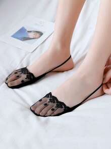 1/5/10双/套 夏季高跟鞋浅口隐形船袜透明蕾丝半掌吊带防掉袜 - 彩色 - 查看 3