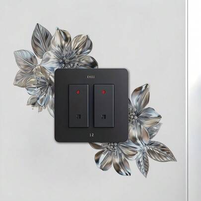 1 miếng dán công tắc hình hoa bạc sang trọng, họa tiết cá nhân hóa, tự dính không để lại cặn, thích hợp trang trí nhà cửa.