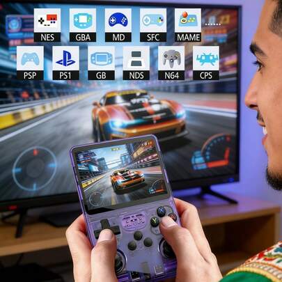 R36S Consola de Juegos Retro con 2 Joysticks 3D, Más de 10,000 Juegos Preinstalados, Batería de 16+ Horas, Disponible en Varios Colores