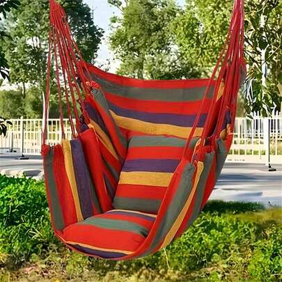 Chaise suspendue en canevas épaisse et confortable avec oreiller et coussin, convient pour la cour, le patio, le balcon, le camping, la détente à la maison