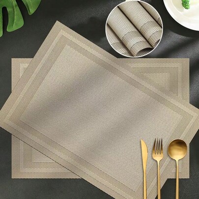 Set de 2/6/12 piezas de individuales con flecos, individuales tejidos de rayas multicolor de PVC, lavables, fácil de limpiar, resistentes al calor, adecuados para fiestas, bodas, decoración de mesa de comedor
