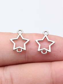 40pcs 15x12mm Hollow Star Connector Charms For DIY Bracelet Making Necklace Making Jewelry Making Handmade Craft Findings - Rhodium - View 4