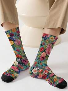 1 Pair 360 Men's Socks – Fun All-Over Print Featuring Flower Print,Soft, Comfortable, And Highly Elastic, These Fashionable Casual Streetwear Hip-Hop 360 Socks Are Perfect As Compression Gear, Valentine's Day Socks, Or Loose Maternity Socks Socks - Multicolor - View 9