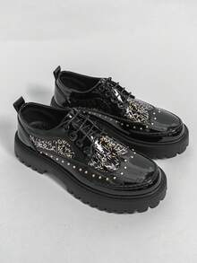 Elegant, Comfortable Daily Commute Versatile Solid Color Plus Size Low-Top Formal Shoes, Fashionable Pointed Toe Lace-Up Leather Shoes, Black Retro Gentleman Shoes, Suitable For Formal Occasions - Black - View 11