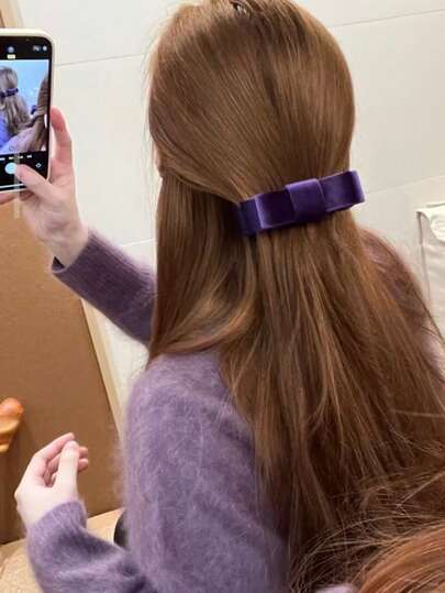 1个韩国进口丝绒蝴蝶结香蕉发夹，优雅半扎发造型配饰，时尚侧夹发卡，弹簧夹发夹