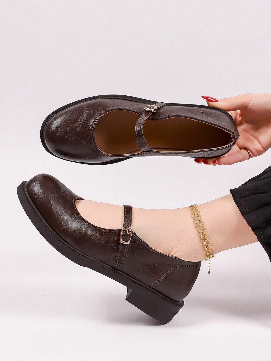女士棕黑色口袋包覆圆头乐福鞋 - 棕色 - 查看 1