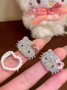 SANRIO 1pc Hello Kitty Cute & Sweet High-End Ring, Minimalist Fashionable Sparkling High-Quality Ring, Suitable For Daily Wear - Multicolor - View 1