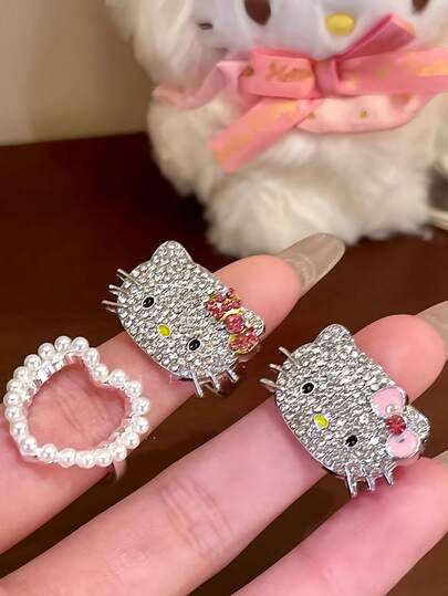 SANRIO 1pc Hello Kitty Cute & Sweet High-End Ring, Minimalist Fashionable Sparkling High-Quality Ring, Suitable For Daily Wear