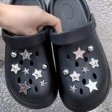 16pcs Silver Five-Pointed Star Shoe Charms, 3D Layered ABS Resin Material, Lightweight Street-Style Minimalist Punk Fashion DIY Shoe Clips, Unisex Suitable For All Seasons, Applicable To Garden Shoes - Silver - View 6