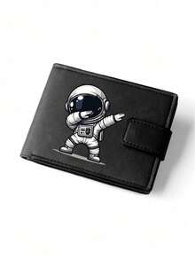 Fashionable Faux Leather Wallet - Compact Zipper Card Holder & Coin Purse, Snap Closure Card Case, "Don't Touch My Wallet" Design, Ideal Daily Use Billfold - Black With Astronaut Print - View 7