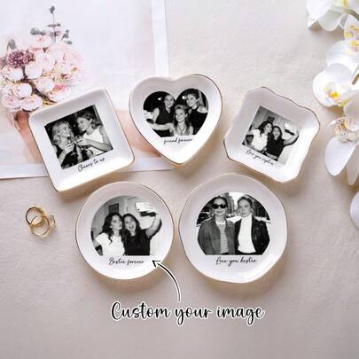 1 Khay đựng đồ trang sức in ảnh cá nhân hóa: Khay đựng nhẫn trang sức tùy chỉnh, Quà cưới, Quà cầu hôn cho phù dâu, Khay đựng đồ trang sức cho bạn thân, người bạn tốt nhất