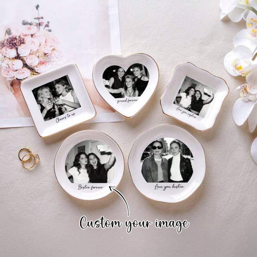 1 Khay đựng đồ trang sức in ảnh cá nhân hóa: Khay đựng nhẫn trang sức tùy chỉnh, Quà cưới, Quà cầu hôn cho phù dâu, Khay đựng đồ trang sức cho bạn thân, người bạn tốt nhất - trắng - Xem 1