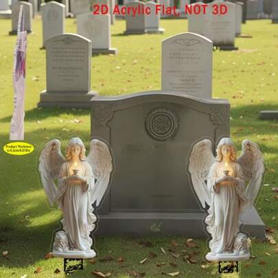 2D平面亚克力底座插片，2件装，永恒天使设计 - 经典风格，适合墓地礼品和墓碑装饰 | 经典设计，户外摆件，2D平面