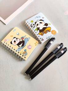 卡通熊猫图案加厚60页A7笔记本+办公圆珠笔文具套装，学习用品 - 隨機款式1本本+9支筆 - 查看 7