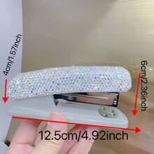 1个优雅闪亮水钻订书机，可装订1-20页活页纸，便携式多功能活页夹办公装订工具，桌面配件，可粘贴贴纸，旅行、节日、日常使用、婚礼、生日、派对、节日礼物、钻石装饰桌面摆件、珠饰工艺品、宝石、家居装饰、学习用品、学生文具、办公用品 - 彩色 - 查看 3