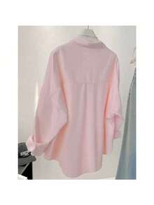 Áo sơ mi nữ tay dài cổ bẻ màu hồng, chất liệu polyester, thêu họa tiết, dáng regular fit, thích hợp cho mùa xuân. - Hồng - Xem 2