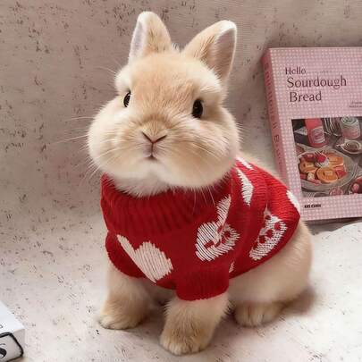 1件心形毛衣，秋冬季保暖兔毛毛衣，可爱心形设计，兔子宠物配饰，兔子宠物用品，兔子，兔子宠物配饰，兔子宠物用品，兔子，兔子用品，兔子衣服，兔子用品，情人节